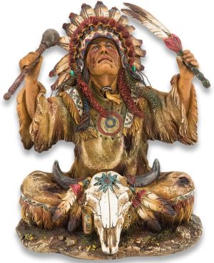 Escultura de Jefe Nativo Americano | Decoración Espiritual en Resina