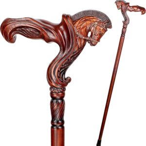 Bastón de Madera Tallado Caballo para Mano Izquierda | Elegancia y Soporte Premium