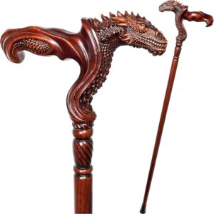 Bastón de Madera Tallado con Dragón – Bastón Artesanal de Lujo para Mano Izquierda